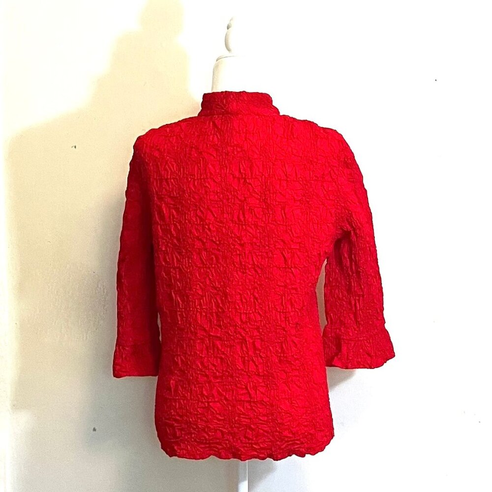 Scrunched Red Jacket With Flutter Sleeves, Asymet… - image 2